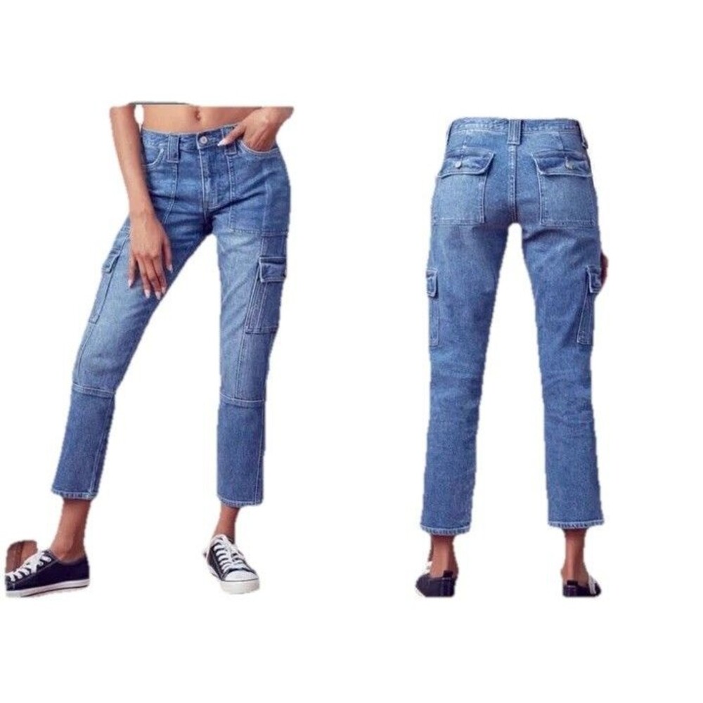 KanCan Women's Avery Cargo Slim Straight Crop Jeans  Size 9/28  Medium Stretch